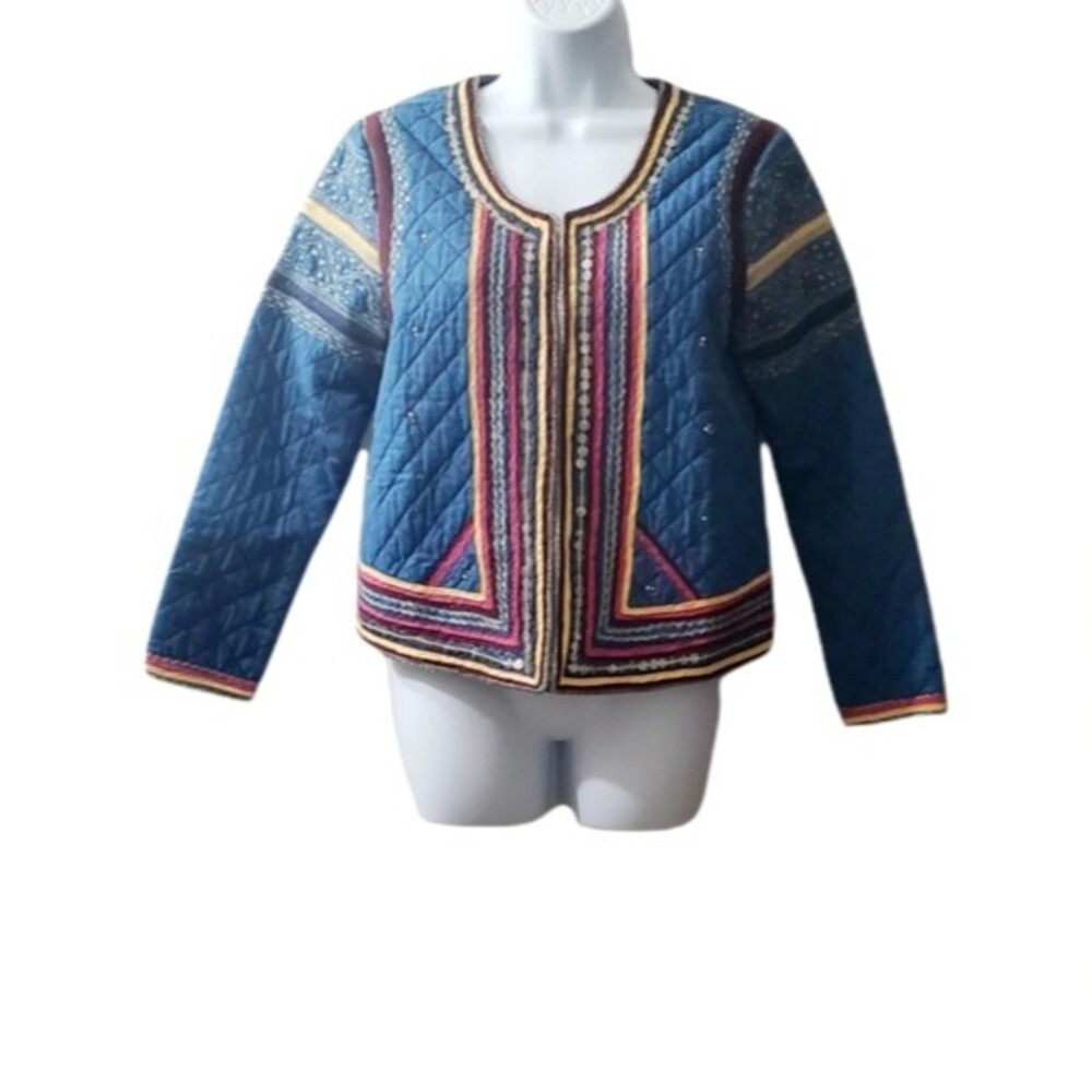 Rapsodia Quilted Embroidered Modelo/Art Artsy Granny Sequined Blue Jacket